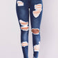 Women's Jeans European and American Stretch Cotton Holes Pencil Feet Pants High Waisted Jeans