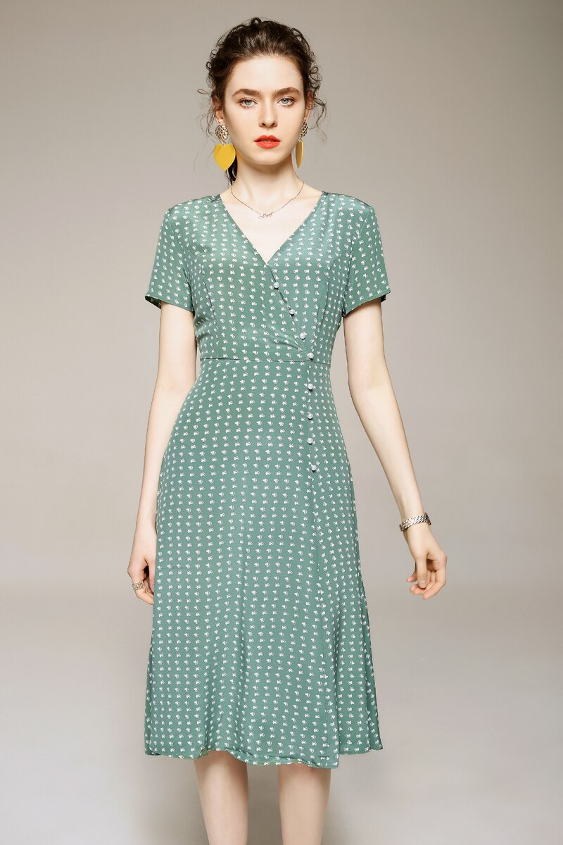 V Neck Short Sleeves High Street Printed Fashion Casual Summer Dresses