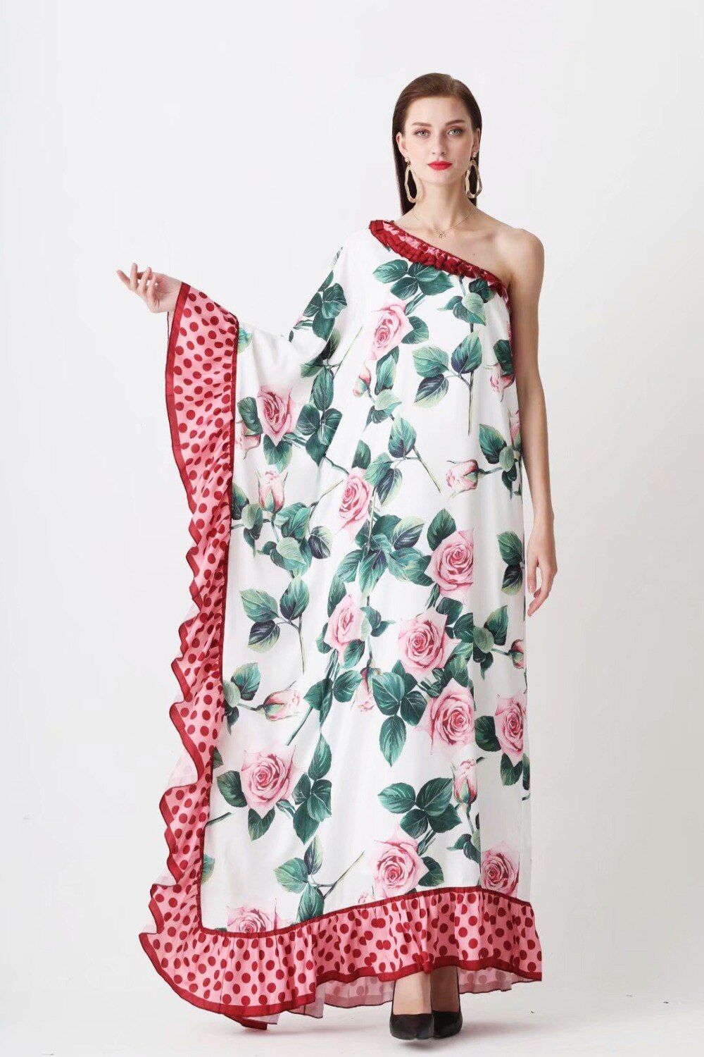 Floral Printed Sash Belt Loose Design Fashion Long Maxi Dresses