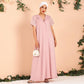 Summer Ladies Fashion Lapel Sequin Stitching Loose and Elegant Thin Arabian Powder Dress Long Women Dress (without Headscarf)