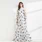 Long Sleeves Lace Patchwork Printed Organza Elegant Maxi Party Prom
