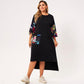 New Summer Dress Women 2021 Plus Size Black Printing Splicing O-neck Half Sleeve Loose Casual College Style Dresses With Pocket