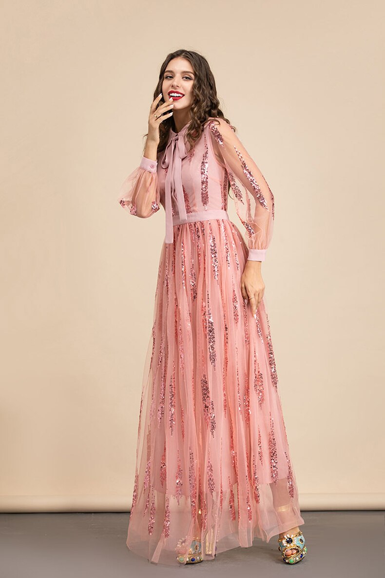Long Sleeves Sequined Patchwork Elegant Maxi Party Dresses