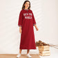 Ladies Fashion Sports Letters Printing over the Knee Red Loose Mid-length Small Stand-up Collar T-shirt Woman Dress