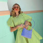 Summer Dress Green Solid Color Round Neck Puff Sleeve Mini Dress