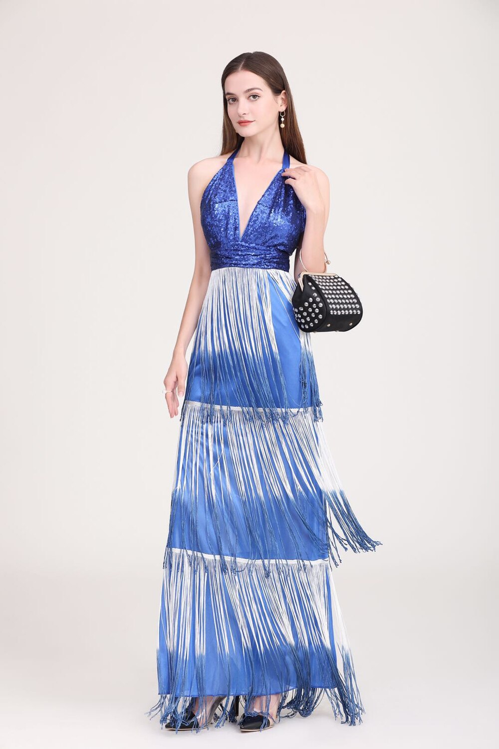 Spaghetti Straps Tiered Tassels Fashion Long Prom Dresses