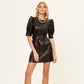 FashionSierra - Casual O-Neck Short Puff Sleeves PU Leather Dresses
