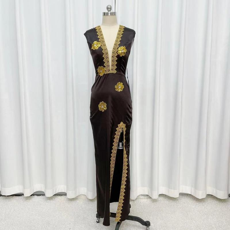 Sexy V Neck Sleeveless Split Piping Elegant Designer Long Maxi Dress