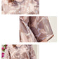 V Neck 3/4 Sleeves Printed Ruffles Ruched Fashion Holiday Dresses