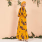 Summer Dress Women's Yellow Elegant Cotton Linen Floral Round Neck Loose Large Size Long Arab Robe Half Sleeve Dresses