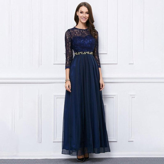 Lace Bodice Beaded Patchwork Fashion Elegant Maxi Dresses
