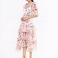Floral Printed Sash Belt Fashion Designer Dress