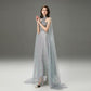 O Neck Sleeveless Sexy Tulle Laid Over Long Cape Elegant Party Prom Dresses