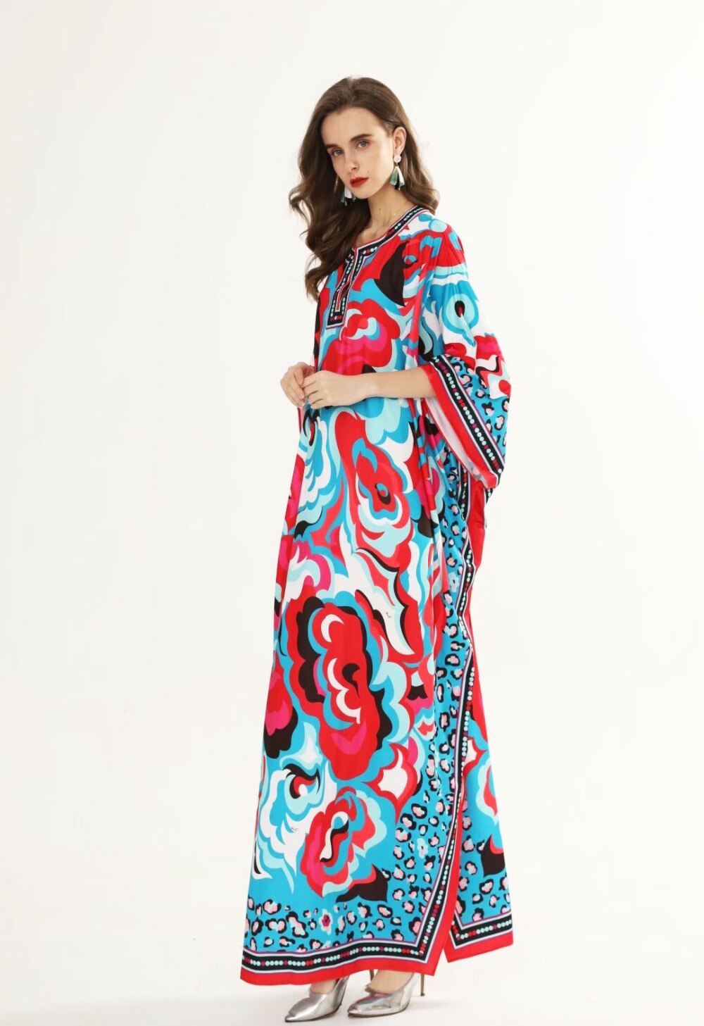 Plus Sizes Printed Knitted Elastic Maxi Long Dresses