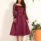 Western Style Applique Long-sleeved Slim A-line Ladies Host Party Dress Woman Dress