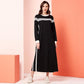 Womens Casual Dress Black White Patchwork Plus Striped O Neck Long Sleeve Maxi Dresses