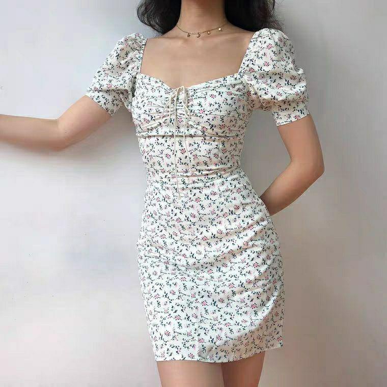 Summer Retro Boho Women Tie Neck Floral Print Floral Mini Dress
