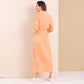 Women Casual Dress Zip Half Placket Contrast Striped Drawstring Detail Dress Long Sleeve Maxi Dresses Autumn