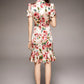 Vintage Stand Collar Short Sleeves Floral Printed Ruffles Elegant Dress Vestidos