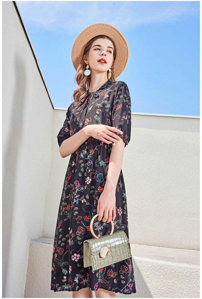 Lace Up O Neck Short Sleeves Floral Printed Fashion Casual Summer Holiday Dresses
