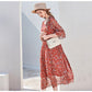 O Neck Half Sleeves Ruched Printed Fashion Holiday Dresses