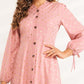 Stamping Wave Point Slim Long V-neck Long-sleeved Bow Sweet and Elegant A-line Woman Pink Dress