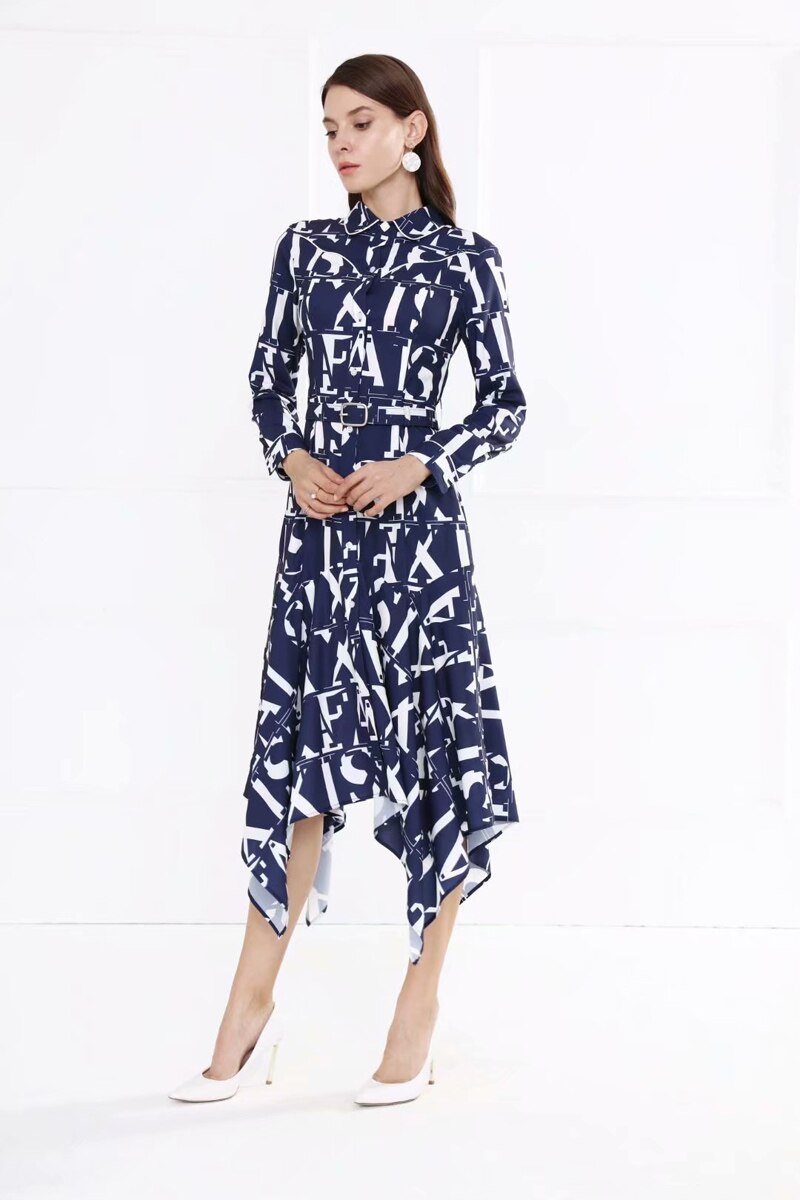 Long Sleeves Letters Printed High Street Fashion Dress