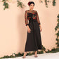 Ladies Embroidery Mesh Color Matching Waist Long-sleeved Arab Dress Banquet Dress Long Black Dress
