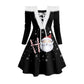 Women's Dress Ladies Fur-collar Strapless Party Dresses Sexy Lace-up Christmas Print Retro Plush Long-sleeved Female Dress