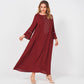Ladies Fashion Loose Large Size Round Neck Hot Brick Trumpet Sleeves Pure Red Temperament Banquet Sweet Long Women's Dress