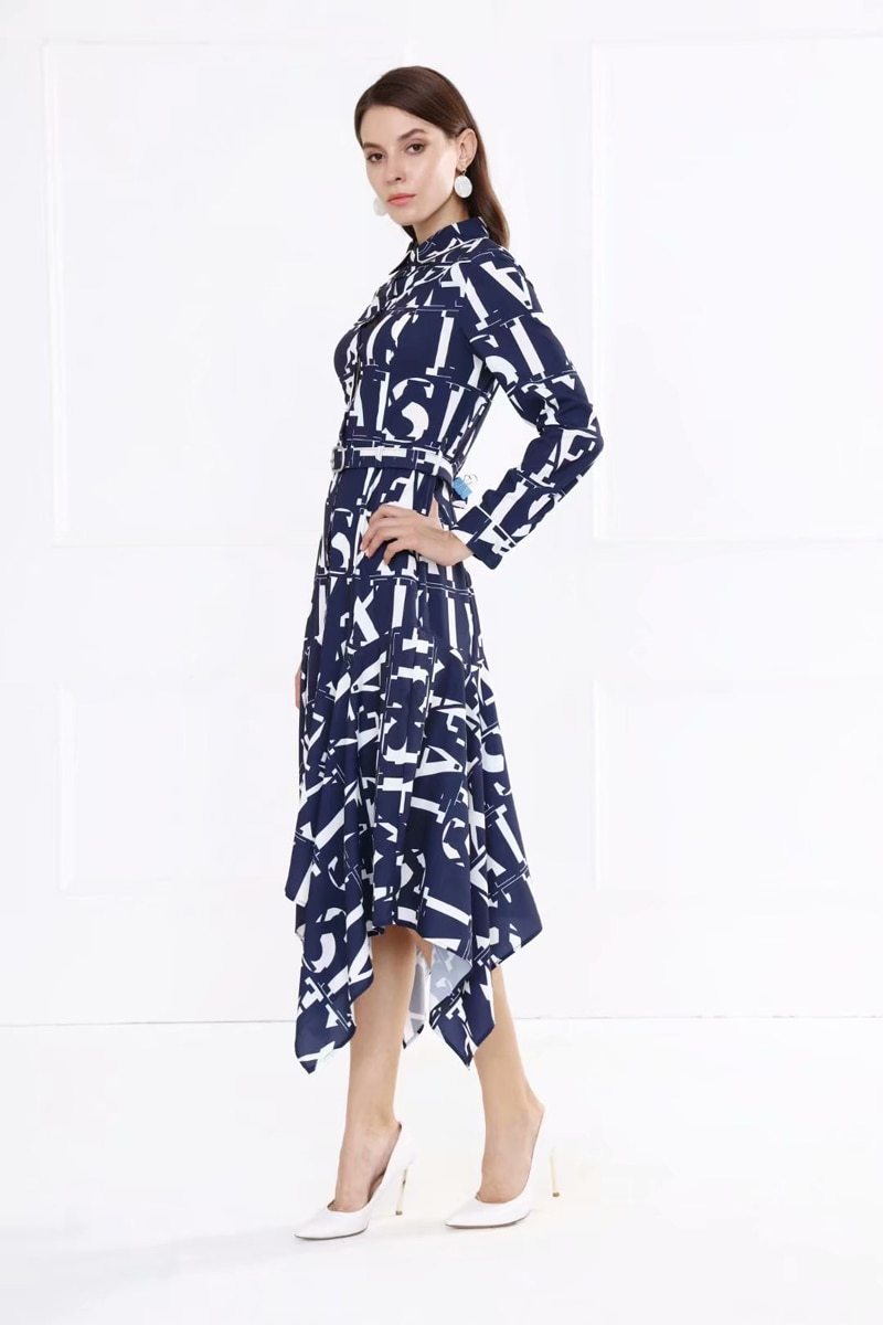 Long Sleeves Letters Printed High Street Fashion Dress
