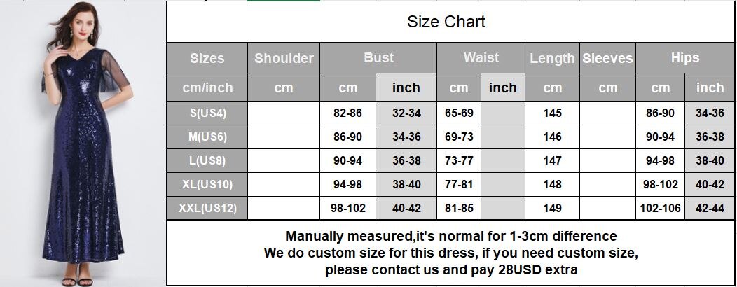 Sexy V Neck Short Sleeves Sequined Fashion Long Party Prom Dress