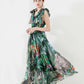 Lace Up Bow Printed Elastic Waist Elegant Long Floral Dresses
