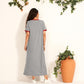 Grey Casual College Style Horizontal-Striped O-Neck Short Sleeve Loose Dresses