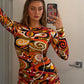 Fall  Fashion Printed Long Sleeve Maxi Body Con Dress