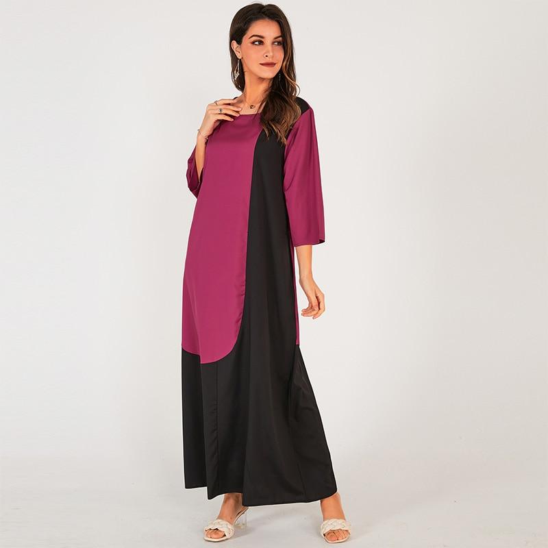 Black and Red Contrast Stitching Temperament is Thin and Large Size Women's Long Dress