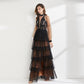 Lace Patchwork Tiered Ruffles Fashion Maxi Party Prom Gown