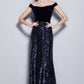Cap Sleeves Velour Bodice Patchwork Sequined Elegant Long Party Dresses