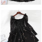 Black Mini Dresses  Vintage Flower Long Puff Sleeve Chiffon Dresses