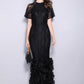 Women's Runway Designer Dresses O Neck Short Sleeves Embroidery Lace Prom Ruffles Mermaid Black Long Party Dresses