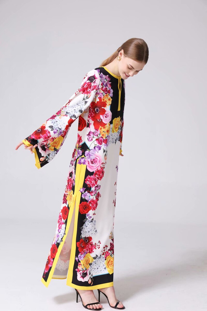 Long Sleeves Loose Design Side Split Fashion Casual Maxi Dresses