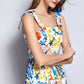 Summer Dress Women's Bow Spaghetti Strap Gorgeous Floral Print Midi Cotton Dress