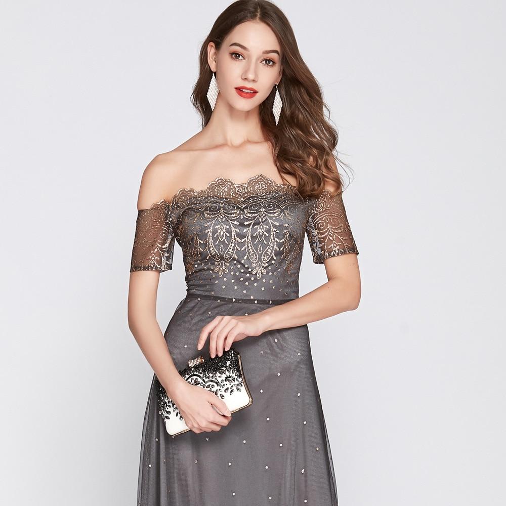 Women's Slash Neckline Sexy Off the Shoulder Embroidery Elegant Party Prom Long Maxi Designer Runway Dresses