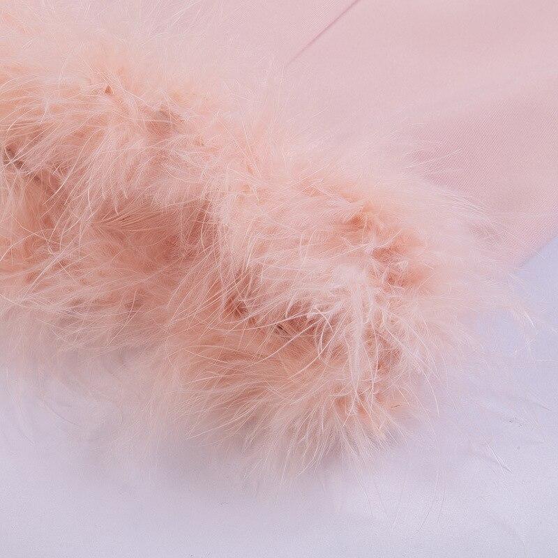 Clubwear Pink Fuzzy Feathers Strap Mini Dresses