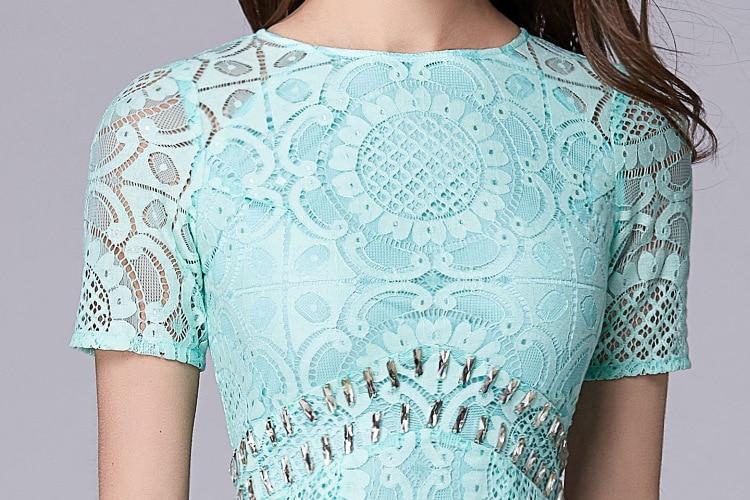 Women's O Neck Short Sleeves Embroidery Lace Beaded Elegant Party Prom Long Runway Dresses