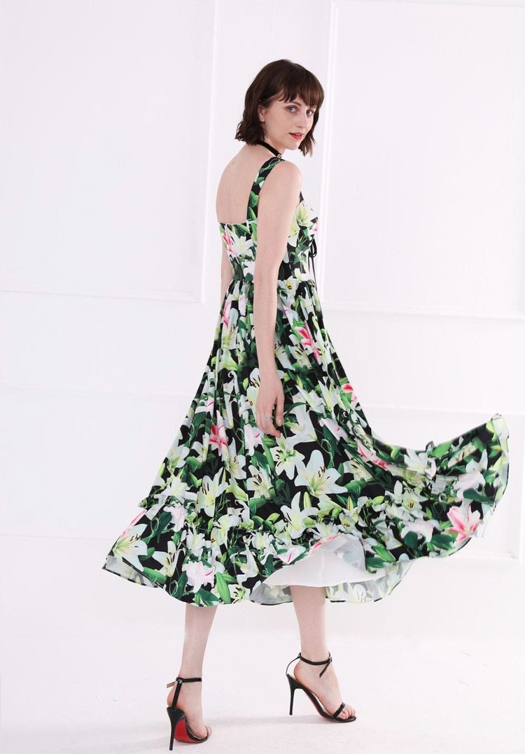 Floral Printed Ruffles Fashion Casual Summer Holiday Dresses