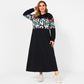 College Casual Style Hooded Long Color Letter Printing Stitching Loose Long Sleeve Black Thin Sweater Woman Dress