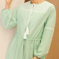 Lace Stitching Mint Green Longsleeved Ethnic Wind Waist Drawstring Long Sweet Dress (ohne Kopftuch