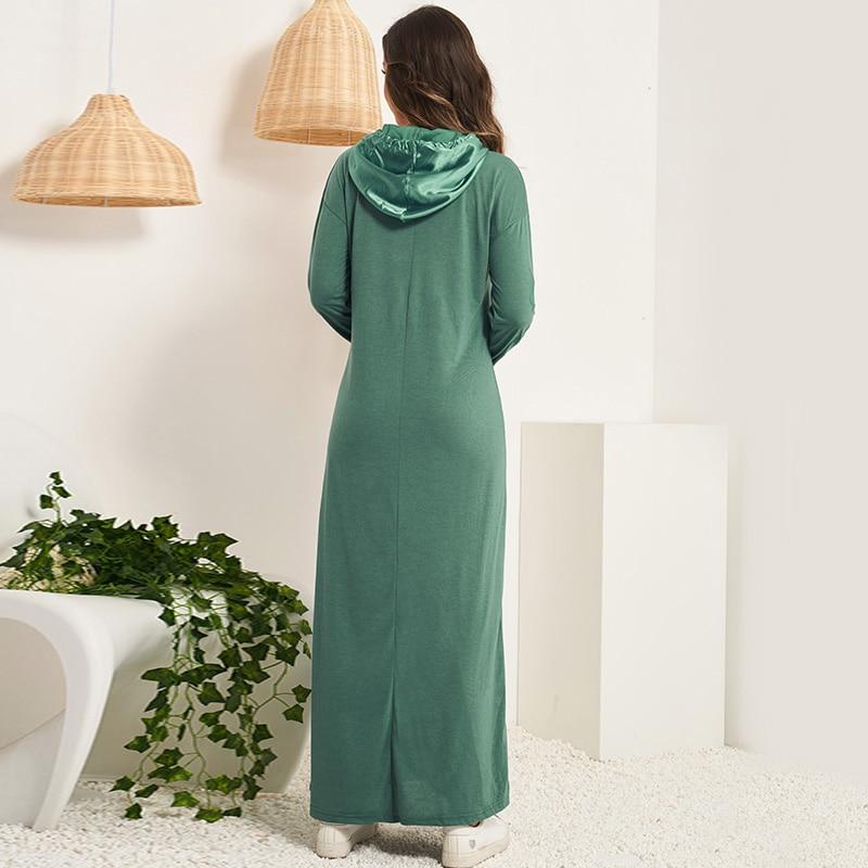 Women's College Style Loose Hooded Long-sleeved Stitching Sports Long Sweater Dress