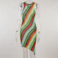 Colorful Striped Knitted Round Neck Sleeveless Bodycon Dress